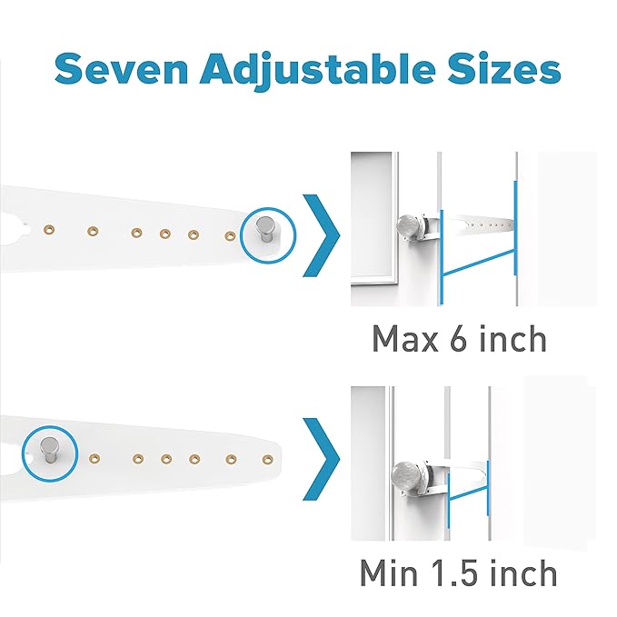 Adjustable Child Proof Door Lock, Easy Way for Baby Proof Litter Box While Keep Door Prop Open for Cats, No-Drill & Portable Alternative of Pet Gates and Interior Cat Door, White, 2 Packs