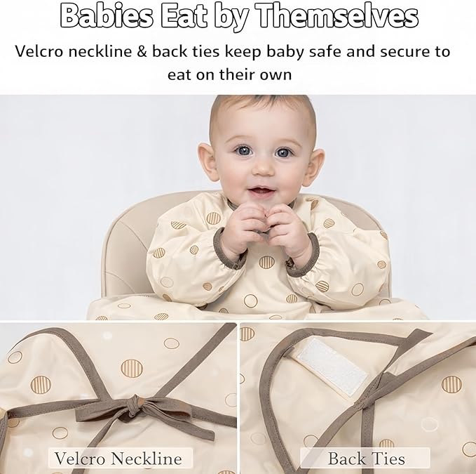 MOTEERLLU Coverall Baby Feeding Bib for Eating,Long Sleeves Bib Attaches to Highchair and Table,Weaning Bibs