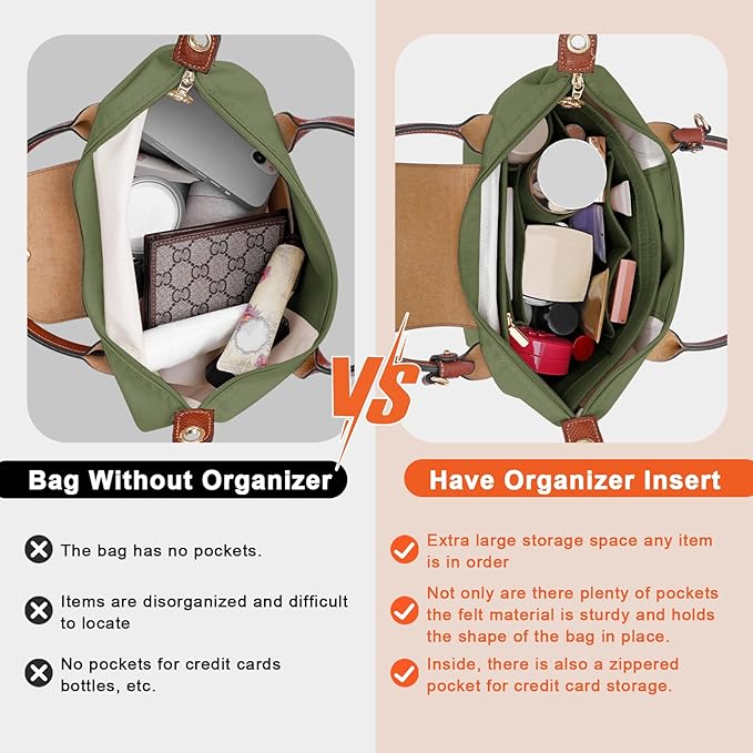 Felt Purse Organizer Insert for Longchamp Le Pliage L Handbag Insert (Large,Forest Green)