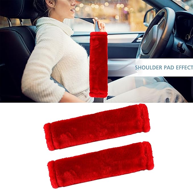 MOONET 2 Packs Car Seatbelt Covers Shoulder Pad for More Comfortable Driving, Universal Seat Belt Cover for Handbag Camera Backpack Straps, Soft Faux Sheepskin Wool Seat Belt Cushion (Red)