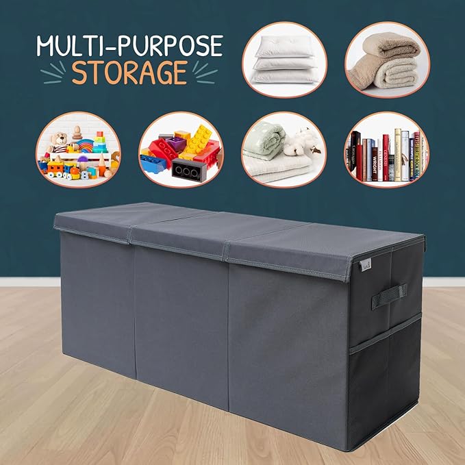 SoftOwl Extra Large Toy Storage Organizer with Lid - Sturdy, Collapsible Toy Chest Storage Box Design - Toys Bin with Dividers for Kids, Nursery, Bedroom, Playroom 37"x16"x14"