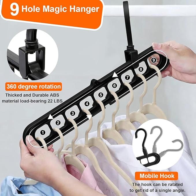 HEYHOUSE Closet Organizers and Storage,College Dorm Room Essentials,Pack of 10 Multifunctional Organizer Magic Space Saving Hangers with 9 Holes Storage Organization for Wardrobe Closet
