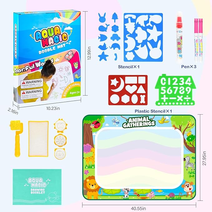 Doodle Pad for Toddlers 1-3, 40 X 27 Inch Extra Large Water Painting Drawing Color Doodle Mat, Educational Toys for 3+ Year Old, Toddler Toys for Age 3 4 5 6 7 8 Year Old Girls Boys Birthday Gifts