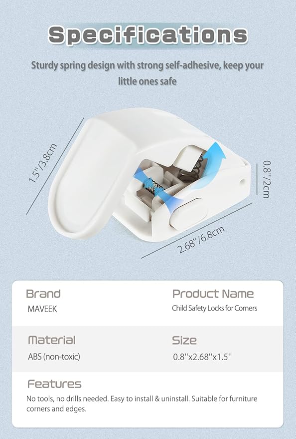 4 Pack Drawer Locks Baby Proofing, Maveek Child Proof Cabinet Locks For 0-12 Month Baby Safety Botton Lock For Drawers Side Furniture Latches Corner Edges (White)