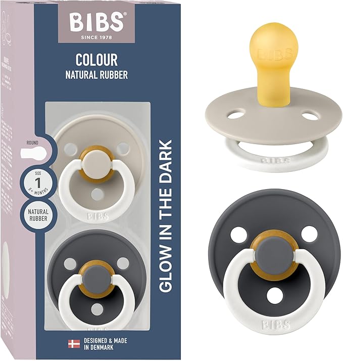 Bibs Colour Pacifier 2-Pack | BPA Free Soother, Round Nipple. Natural Rubber Latex,