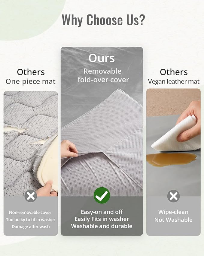 Blissful Diary 1.3" Thick Baby Play Mat, 71x59 Playpen Mat with Removable & Washable Cover, Extra Large Crawling Rug for Floor, Foam Cushion & Non-Slip Backing for Kid, Toddler and Infants, Light Grey