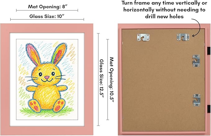 Americanflat Kids Artwork Frame Changeable (Peachy Pink) - Magnetic Door Holds 100 Art Pieces - 8.5x11 Letter Size Display with Mat or 10x12.5 Without Mat - My Mini Masterpiece