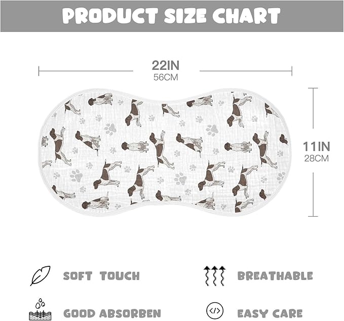 Qinllo 2 Pack Muslin Burp Cloths German Dogs White Cotton Baby Burp Cloths Ultra Absorbent Soft Burping Cloth Washcloths for Baby Boys Girls 22x11 Inch