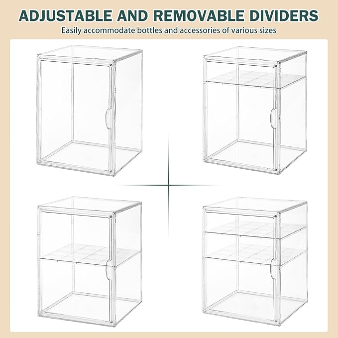 Baby Bottle Organizer, 3 Tiers Acrylic Bottle Storage Organizer Container, Clear Plastic Bottle Station Organizer with 2 Adjustable Dividers for Kitchen Countertop, Bathroom, Cabinet, Vanity