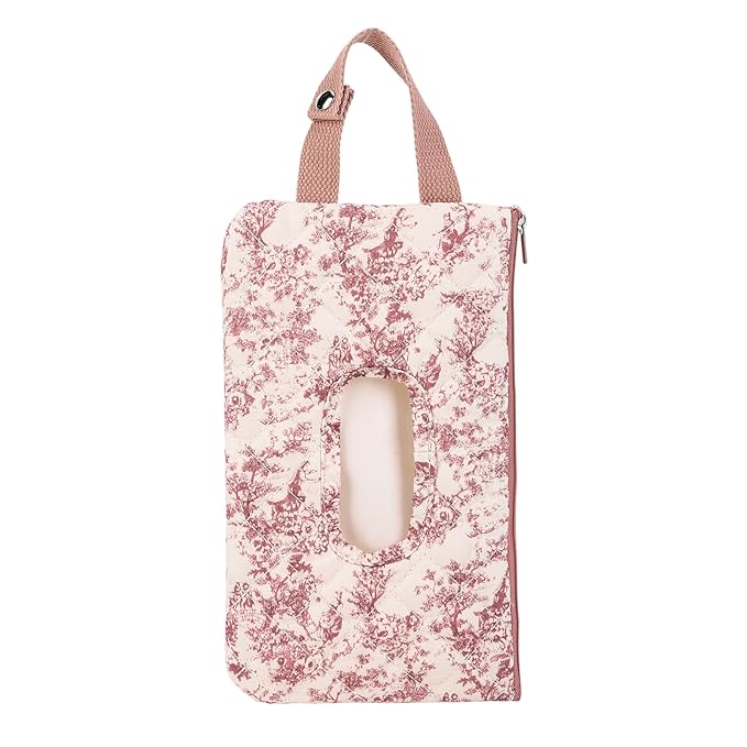 Quilted Baby Wipe Holder Floral Diaper Pouch Portable Quilted Wipes Bag for Car, Stroller (Pink 2)