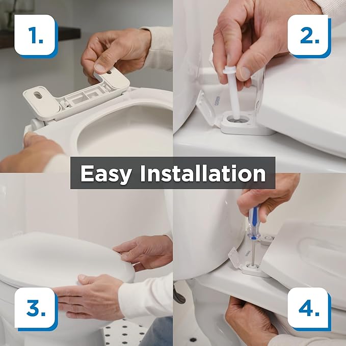 Gerber Elongated Toilet Seat with Cover, Soft Close, No Slam, Quick & Easy Install, Heavy-Duty Plastic, Adjustable Fit for Standard Elongated Toilets, Durable & Fade-Resistant, Bone G009921325
