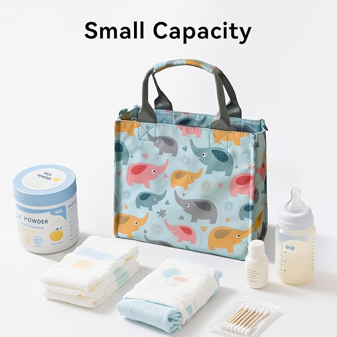 PHEBEN Small Diaper Bag Tote Waterproof Travel Mini Diaper Bag Multi-Function Baby Handbag Crossbody Purse(Blue Elephant)