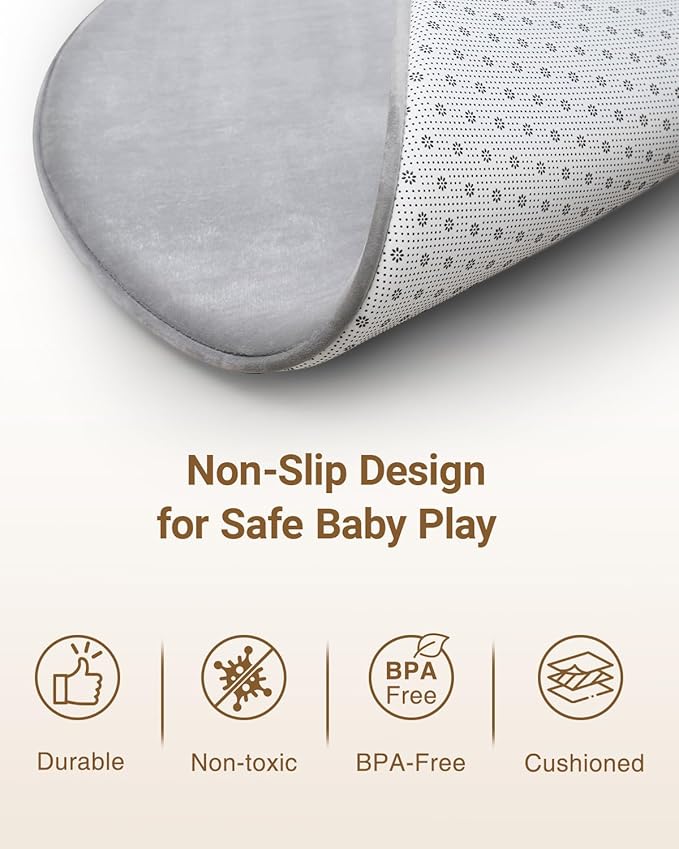 Thick Round Baby Play Mat for Floor,47 Inch Playpen Mat Foam Mats,Soft Support & Plush Feel Play Tent Mats for Infant,Kids,and Toddler Crawling,Non-Slip Back for Kids Indoor Playhouses(Light Grey)