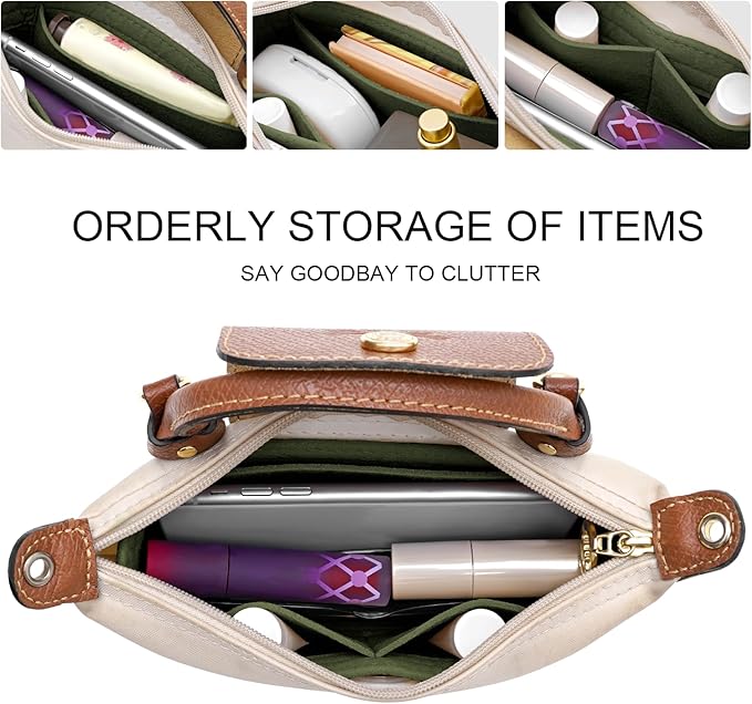 LOUKAYCCI Felt Mini Organizer Insert for Longchamp mini XS Bag,Purse Organizer Insert For Handbag (Green)