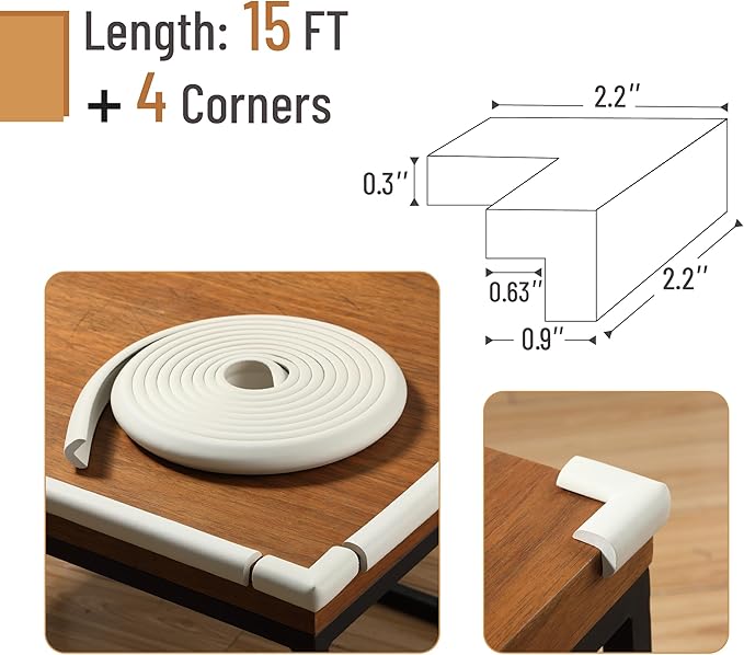 Mr. Pen- Furniture Corner & Edge Safety Bumpers, Small, 15ft Edge & 4 Corners, Baby Proof Corners and Edges, Baby Proofing Corner Guards, Baby Corner Protector Guards, Edge Protector for Baby
