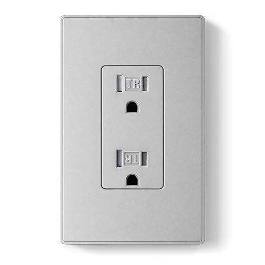 ELEGRP Matte Gray Decorator Electrical Wall Receptacle Outlet, TR Tamper Resistant Outlet, 15A 125V, 2 Pole 3 Wire, NEMA 5-15R, Self-Grounding, Mid Wall Plate Included, UL Listed, 1 Pack