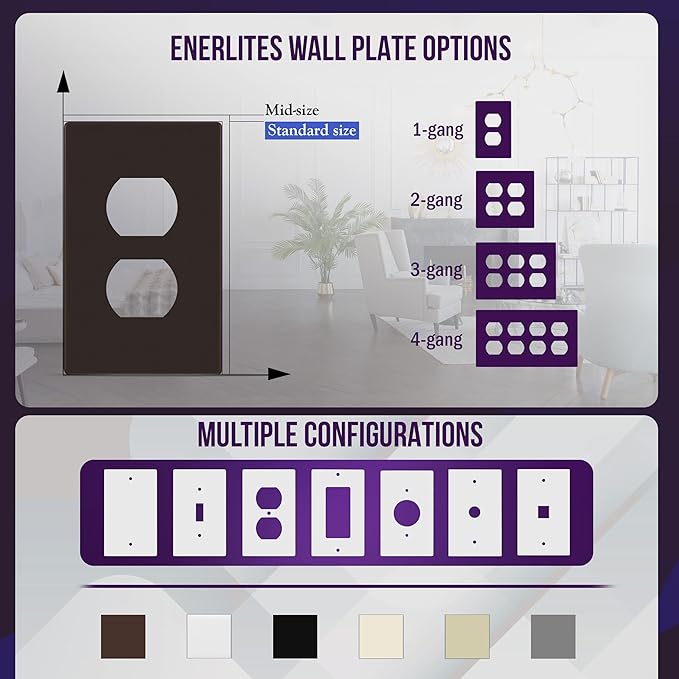 ENERLITES Screwless Duplex Wall Plate, Child Safe Receptacle Outlet Cover, Standard Size, 1-Gang 4.68" x 2.93", Unbreakable Polycarbonate Thermoplastic, UL Listed, SI8821-BR, Glossy, Brown