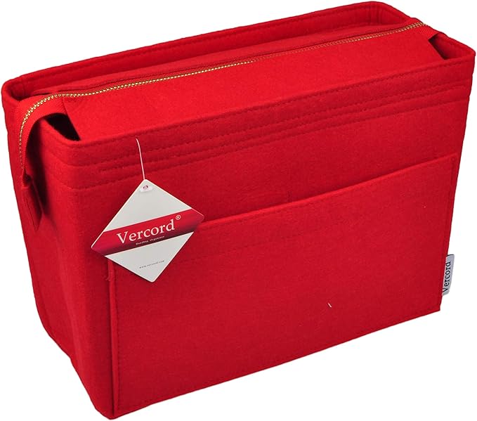 Vercord Felt Zipper Handbag Tote Purse Duffel Backpack Organizer Insert Red Medium