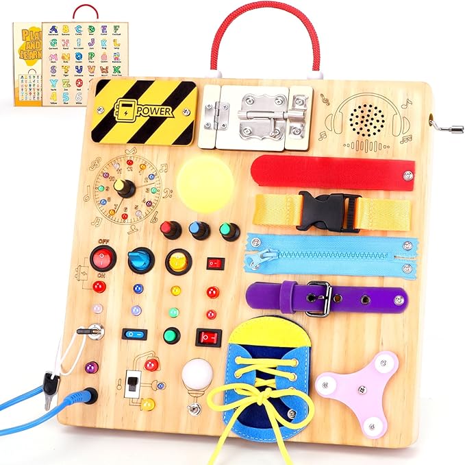 Grarain Busy Board for Toddlers - Montessori Educational Toy for 1-3 Year Old Boys & Girls | Travel-Friendly Sensory Learning Activity | Ideal for Kids with Autism(Busy Board v3)