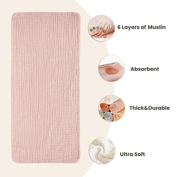 Konssy Muslin Baby Burp Cloths 6 Pack, Soft Absorbent 100% Cotton Burping Clothes for Newborns, Baby Boys and Girls, Unisex