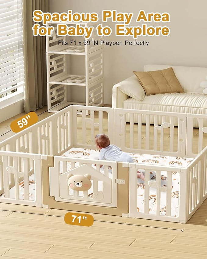 TINYHARBO Premium Foam Baby Play Mat 71" x 59" with Removable Cover, Extra Thick Padding Playpen Mat, Non-Slip Floor Mat, Stylish & Easy to Clean for Crawling Baby, Infants & Toddlers, Rainbow