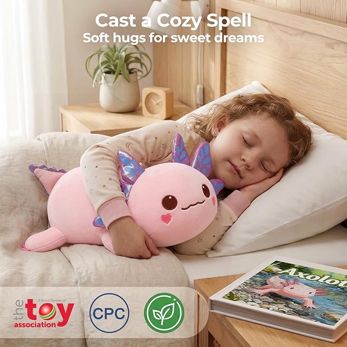 Mewaii Cute Axolotl Plush Pillow, Kawaii Plushies Pink Axolotl Stuffed Animals, Squishy Plushies, Cuddle Plush Pillow for Kids & Girls (13 Inch)