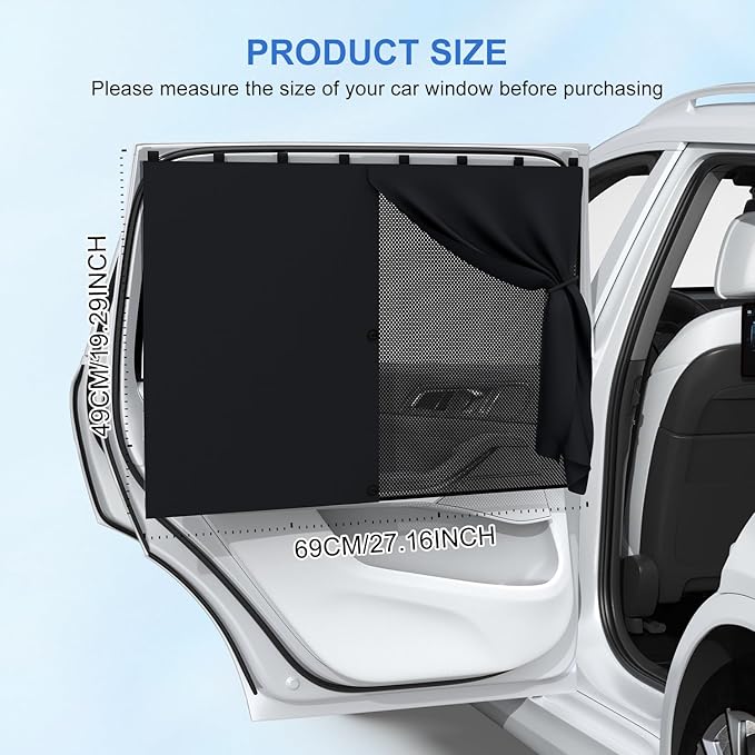 Car Window Shades with 8 Strong Magnets-26.8"x19.7" Dual Layer Car Rear/Side Window Sunshade for Baby - Full Blackout Semi-Transparent 2-in-1 Universal Auto Sun Shade for Kid & Pet Protection (2 Pack)