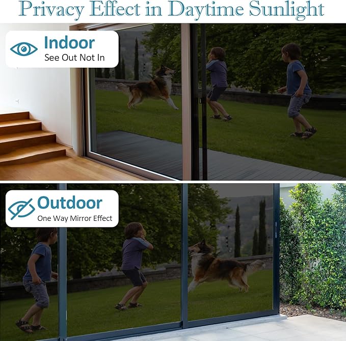 FuFin One Way Window Privacy Film with Installation Tools, 10% VLT Window Tint for Home, Reflective Mirror Glass Windows Coverings Sun Heat UV Blocking, PET Material, 17.5Inch×78.7Inch