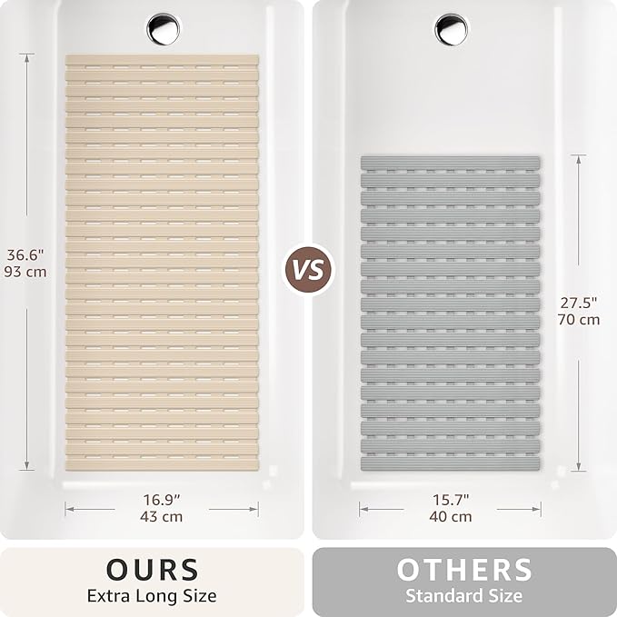 OTHWAY Non Slip Shower Mat, 36.6" x 16.9" Non Slip Shower Mats for Inside Shower, Shower Anti Slip Mat with Suction Cups, Easy to Cut Shower Floor Mat, Machine Washable Bathtub Mats, Light Brown