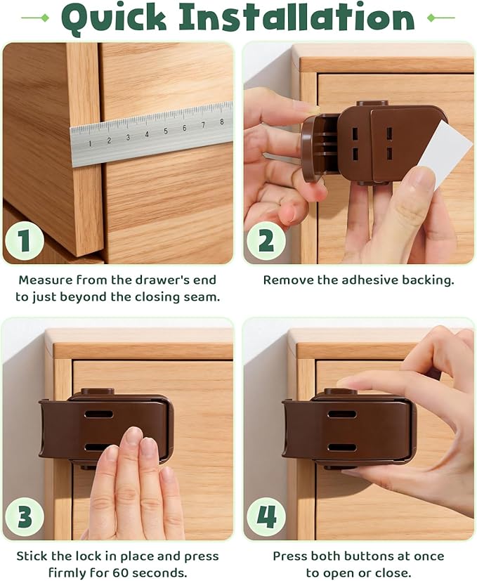 Rcotee 6-Pack Baby Proof Corners Edges Drawer Lock, Childproof Safety Locks Toddler Proofing Cabinet Latch Clips for Pull Out Drawers Side, Easy Install and No Need for Drilling (Brown)