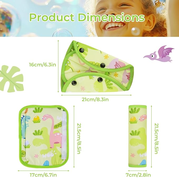COOLBEBE Kids Seat Straps Cover Pad, Child Shoulder & Belly Comfort Cushion Set, Universal Seat Strap Cover for Booster, Strollers, High Chairs, Green