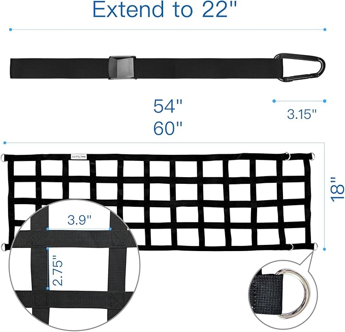 Tailgate Net-LLTTLTMM,Heavy Duty Tailgate Truck Cargo Net for Full Size Truck,60inx18in Easy-to-use Cargo Net for Pickup Bed Net for Chevrolet,Ford,Toyota,GMC,Jeep,Dodge RAM,Pickup(Black)