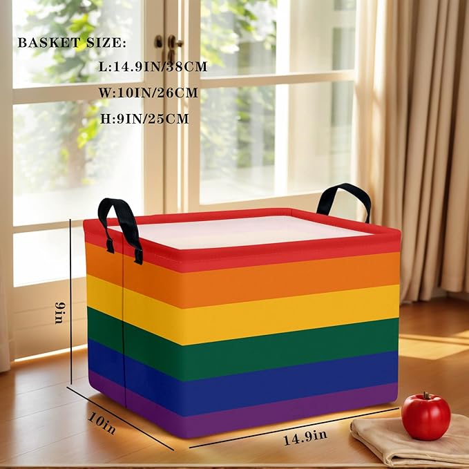 ASKETAM Rainbow Storage Baskets for Shelves for Classroom and Nursery Bin & Toy Organizer for Baby Room (Colorful Stripes)