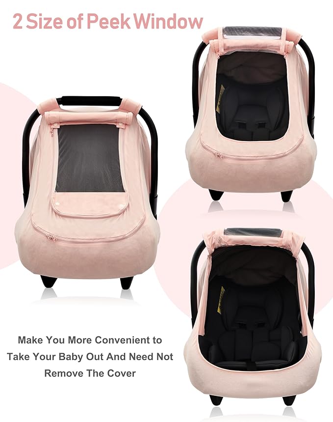 Baby Car Seat Cover for Summer/Spring,100% Organic Cotton Carseat Cover for Babies,Infant Car Seat Cover Canopy for Boys& Girls, Lightweight & Breathable (Pink)