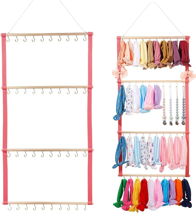YOcity Baby Headband Organizer for Girl Bow Holder Hair Bows Clip Hair Bow Organizer Baby Headband Holder Hair Accessories Storage Wall Hanging Decor (Pink)