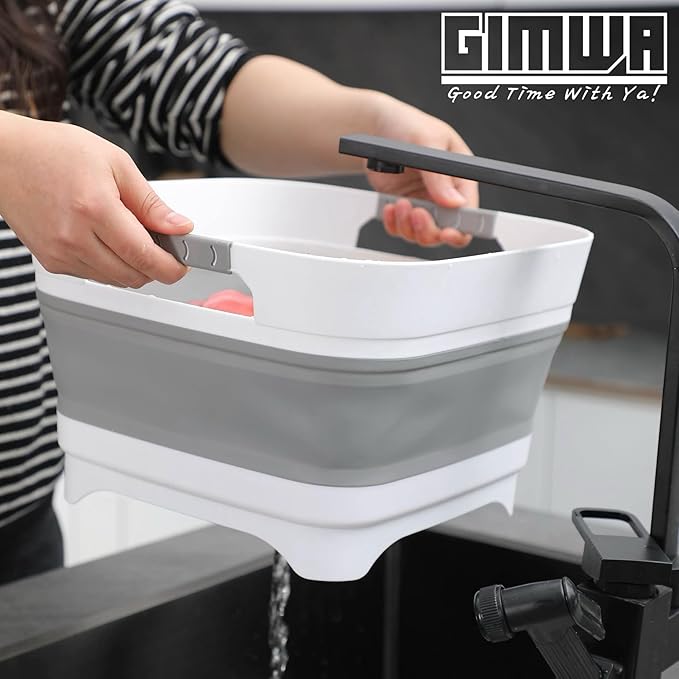 GIMWA Portable Camping Sink, Dish Tub for Outdoor Camp Sink Washing Bottles,Hands and Fruit,Foldable Wash Basin Gray JW1423GY, Medium