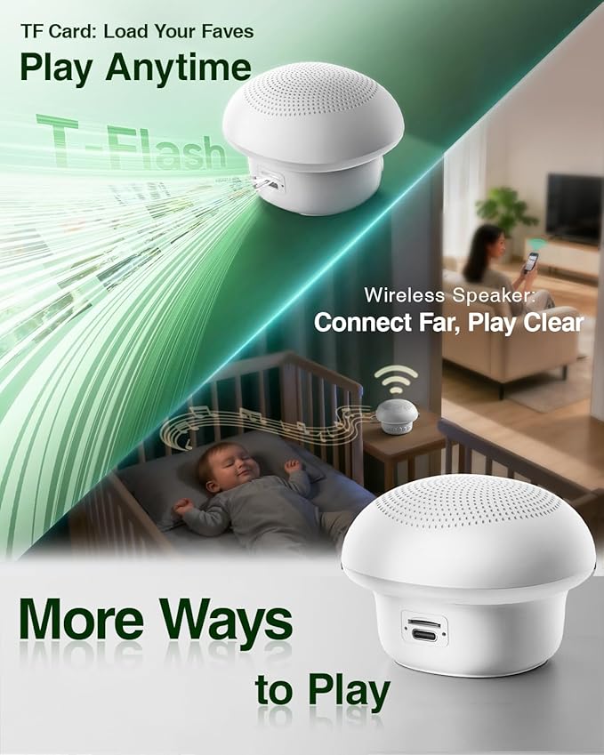 Portable White Noise Sound Machine for Baby Kids Adults, 20 Natural Soothing Sounds, 48H Battery Playback, 30 Volume Levels, 3 Timers, Memory Function & Soft Night Light for Sleep, Home, Travel, Mini
