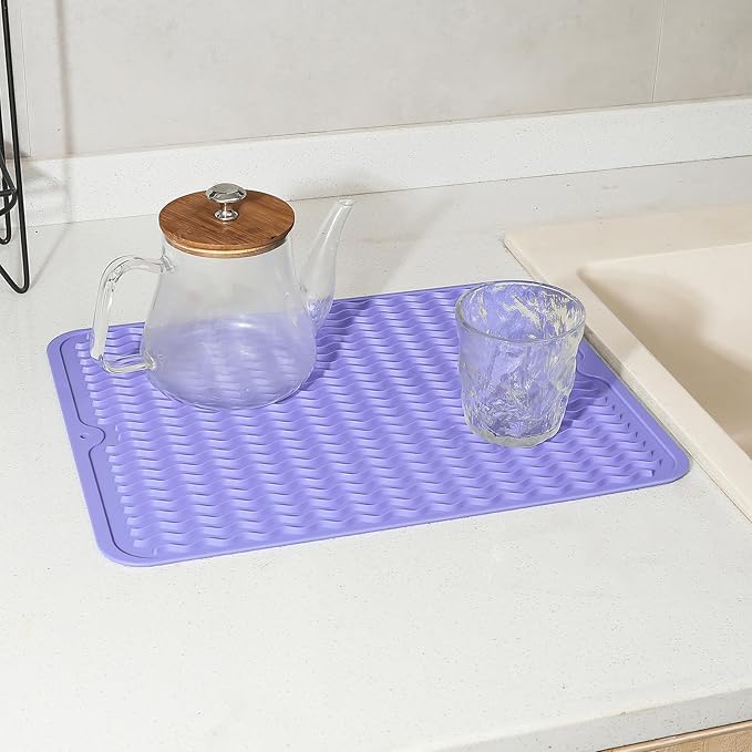 MicoYang Silicone Dish Drying Mat for Multiple Usage,Easy clean,Eco-friendly,Heat-resistant Silicone Mat for Kitchen Counter or Sink,Refrigerator or drawer liner Light Purple L 16 inches x 12 inches