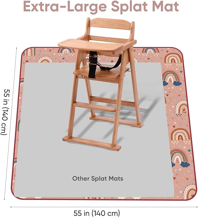 55"x55"Jumbo Thick 4-Layer Baby Splat Mat for Under High Chair, Large Heavy Duty Waterproof Spill Mat, Washable, Extra Anti-Slip Floor Protector for Arts,Crafts,Mess Mat