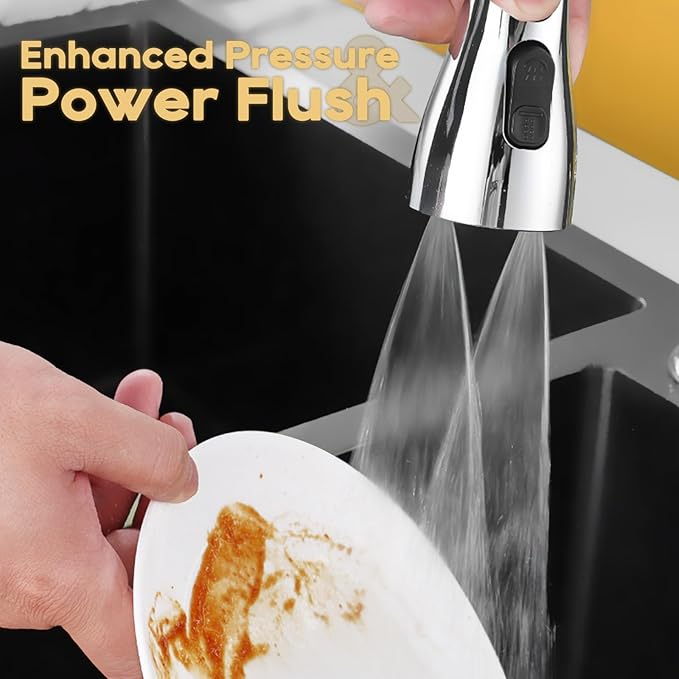 Longing Home 3 Function Sink Extender, Kitchen Faucet Sprayer Head & Swivel Spout Connector - Silver