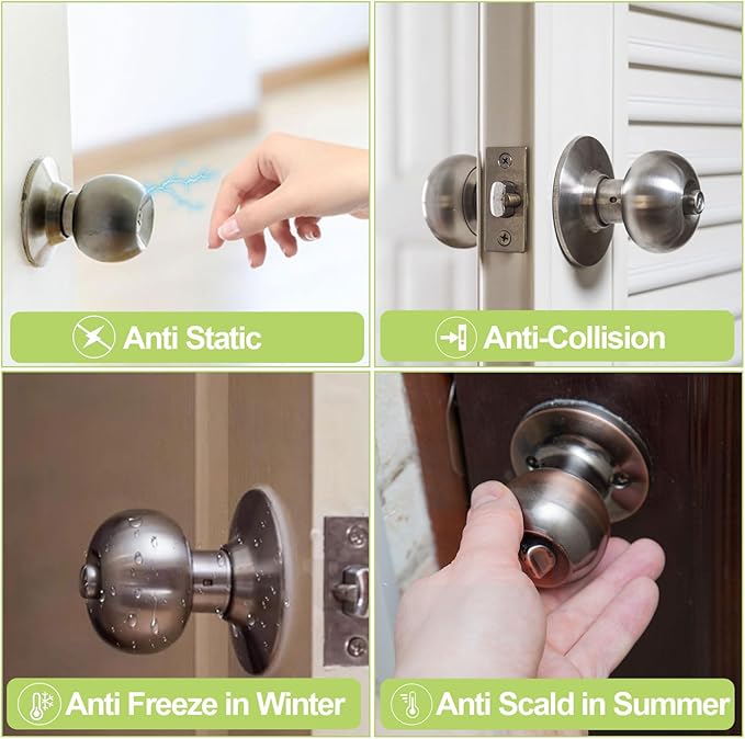 Round Door Handle Cover, 2Pcs Washable Soft Velvet Glove for Door Handle Anti-Static Door Knob Protector with Anti-Collision Strip(Gray Brid)