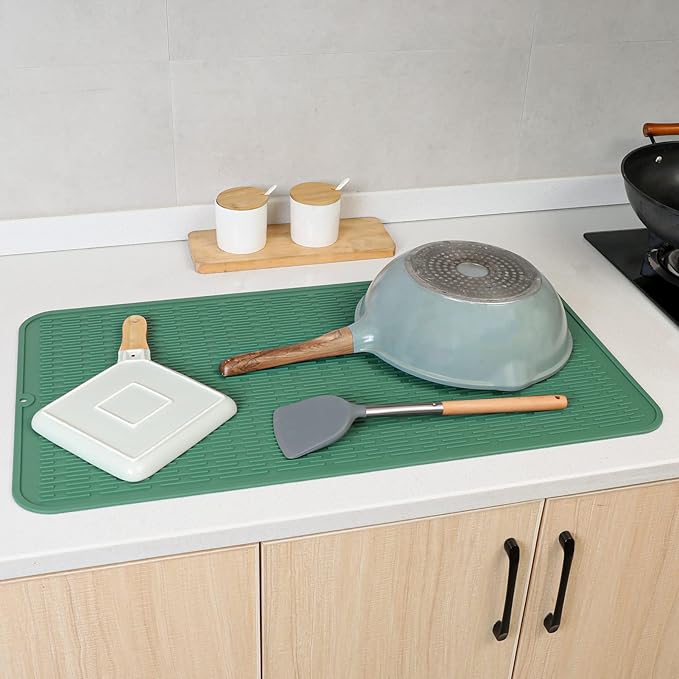 MicoYang Silicone Dish Drying Mat for Multiple Usage,Easy clean,Eco-friendly,Heat-resistant Silicone Mat for Kitchen Counter or Sink,Refrigerator or Drawer Liner Green 4XL 32 inches x 18 inches
