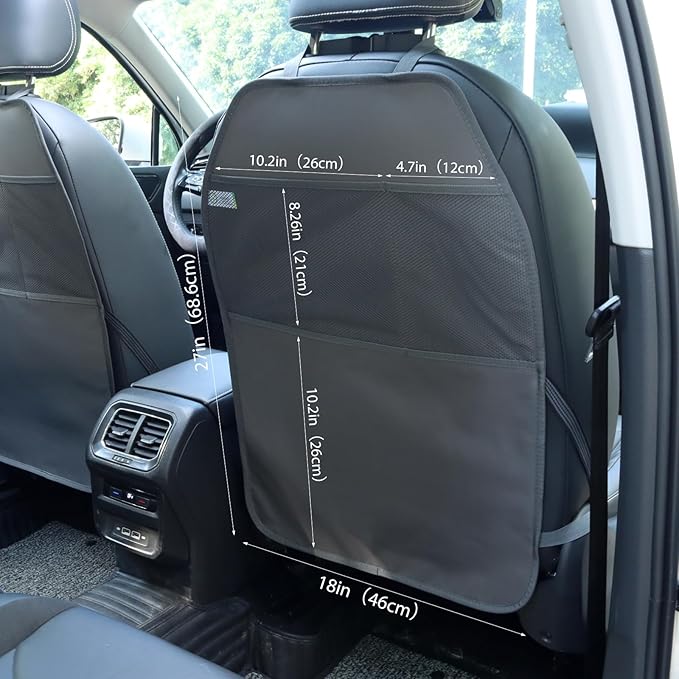 Viaviat Car Seat Protector Large Kick Mat 2 Pack Durable Water Resistant Auto Seat Back Covers with 2 Mesh Pockets Protection Against Dust Mud Scratches (Dark Gray, 2-Pack)