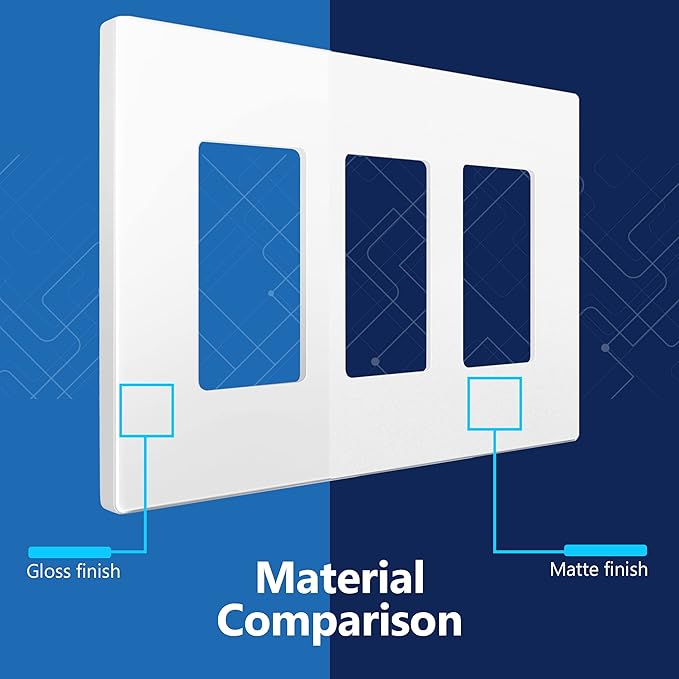 LIDER Matte Finish Decorator Switch Cover, Screwless Wall Plate, Mid-Size 3-Gang 4.88" x 6.77", Unbreakable Polycarbonate Thermoplastic, UL Listed, LSWP-33M-W2P, White, 2 Pack