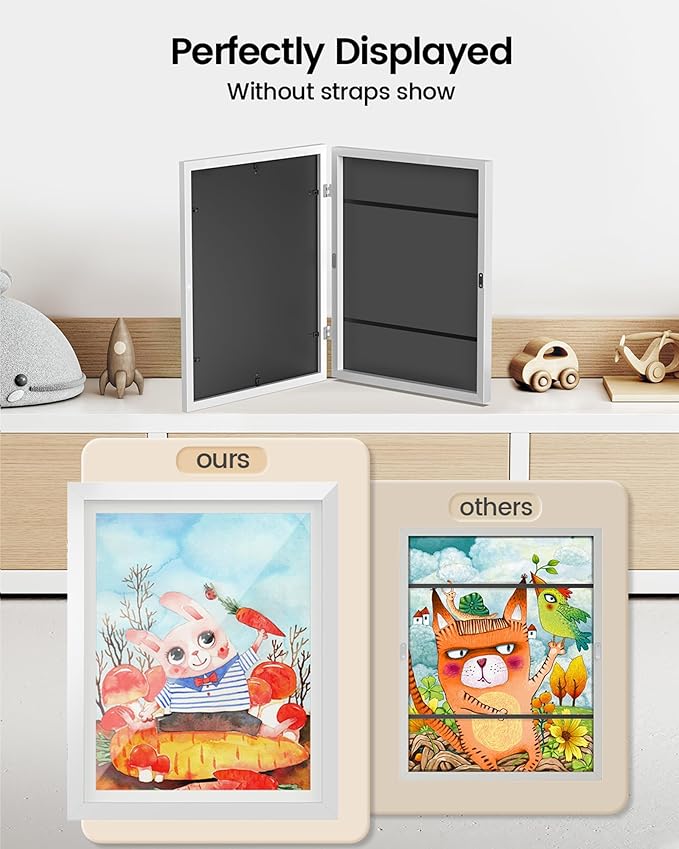 BAIJIALI White Art Frames for Kids Artwork - Front Opening Holds 150 Drawings, 3D Crafts - 4 Packs 8.5x11 with mat or 9x12 without Mat