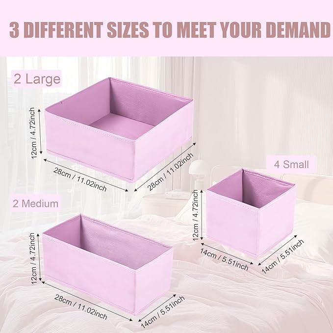 Drawer Organizer Clothes 8 Pack Clothes Organizer Dresser Drawer Organizers for Socks Underwears Bras Foldable Closet Organizers and Storage Fabric Storage Dividers for Nursery Bedroom, Pink