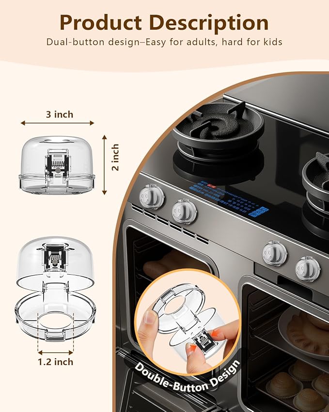 Stove Knob Covers - 5 Pack Heat Resistant Gas Stove Knob Covers with Child Proof Lock & 3M Strong Adhesive, Oil-Proof Oven Knob Covers with Clear Transparent Design, Pet-Friendly