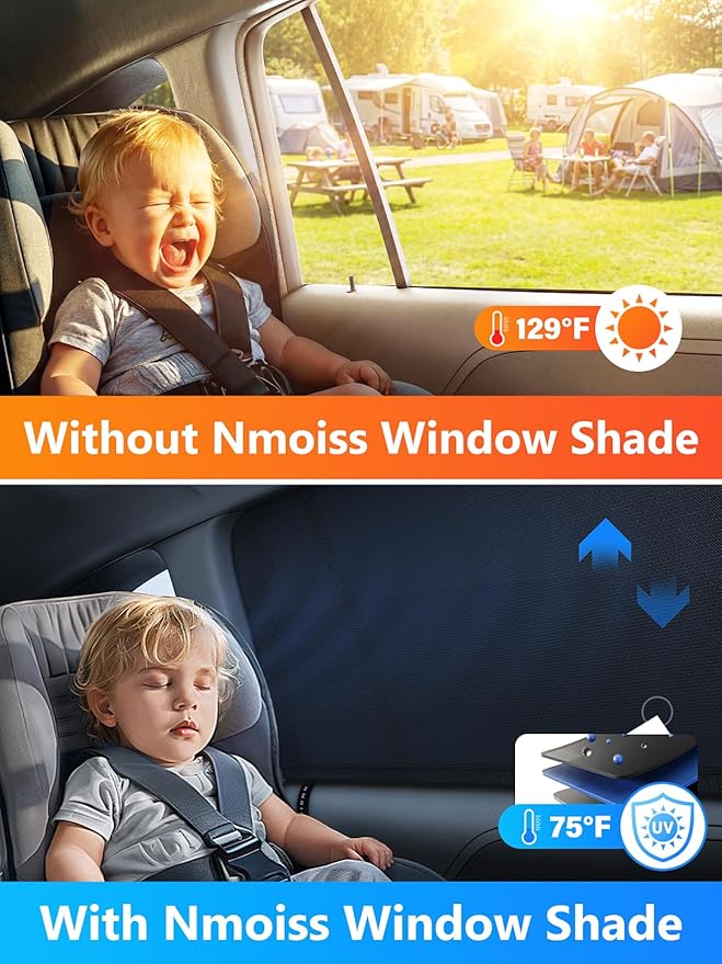 [2026 Upgraded] Car Window Shades for Baby[Ice Crystal Cooling Layer](2 Pack) UV-Blocker Cling Sun Shade 99% UV Protection Fit SUV/Sedan/Minivan | Roll Windows Down, Privacy Safe Medium