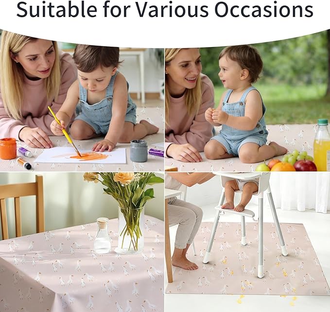 CoolaPeach Splat Mat for Under High Chair/Arts/Crafts, Washable Baby Spill Mat Waterproof Non-Slip Floor Splash Mat, Portable Baby Play Mat and Table Cloth (Goose, 43"x 43")