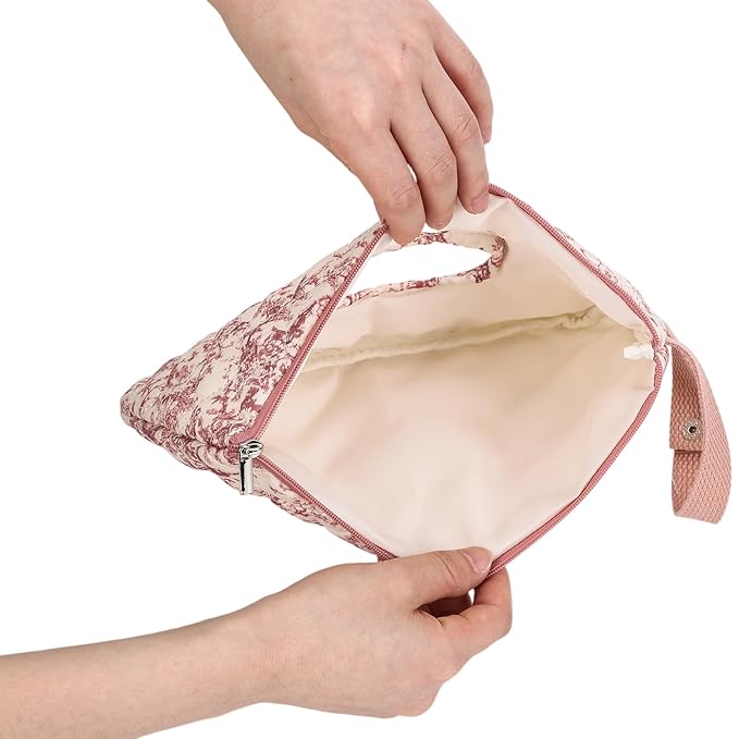HIBEAR Quilted Diaper Wipe Pouch Portable Mommy Bag Refillable Floral Baby Wipe Holder for Travel Stroller Daily Casual (red)